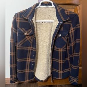 Eddie Bauer Navy and Brown Plaid Jacket